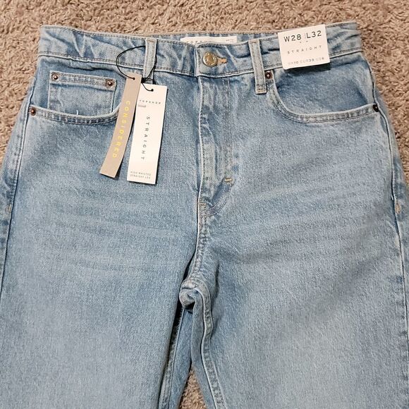 Topshop High Waist Raw Hem Straight Leg Crop Jeans Bleach Wash US 6 W 28 New - Picture 2 of 7